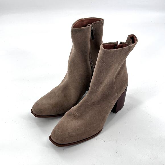 Nordstrom Novanna Suede Boots 6.5 Tan Beige NWOT Ankle Booties Zip Heel - Picture 4 of 6